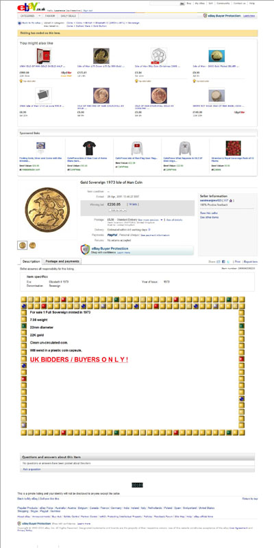 sandmanjono123's eBay Listing Using our 1973 Manx Gold Sovereign Photographs